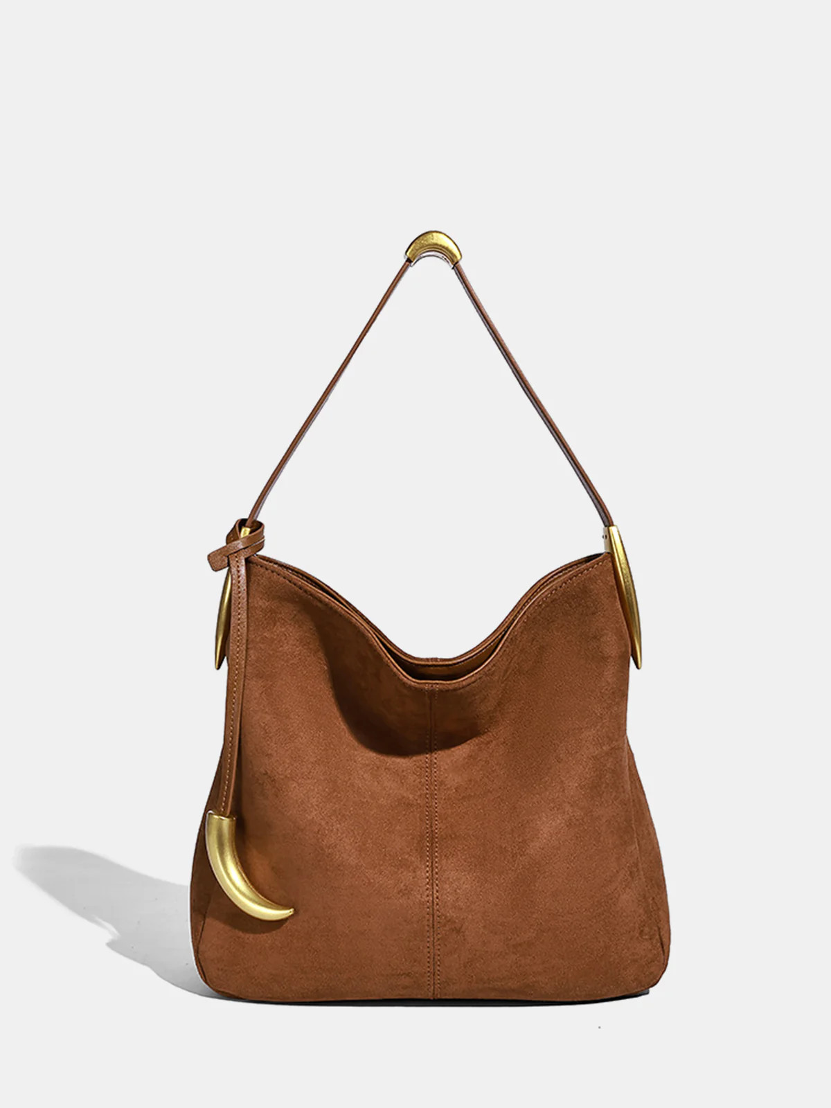 Metal Accent Faux Suede Hobo Bag | Commense
