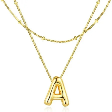 Bubble Letter Necklace for Women 14k Gold Plated Initial Letter Pendant Necklace Personalized Jewelry A - Z 26 letters | Walmart (US)