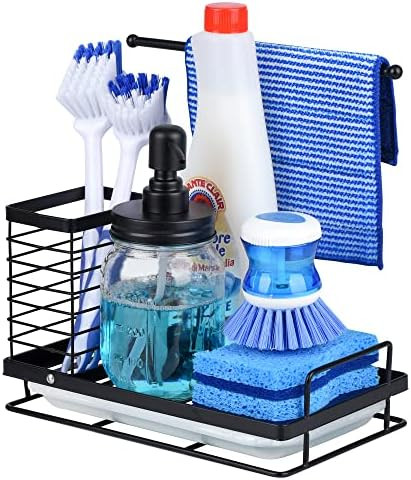 Wetheny Kitchen Sponge Holder-Kitchen Sink Caddy Organizer with Drain Pan 304 Stainless Steel for Sp | Amazon (US)