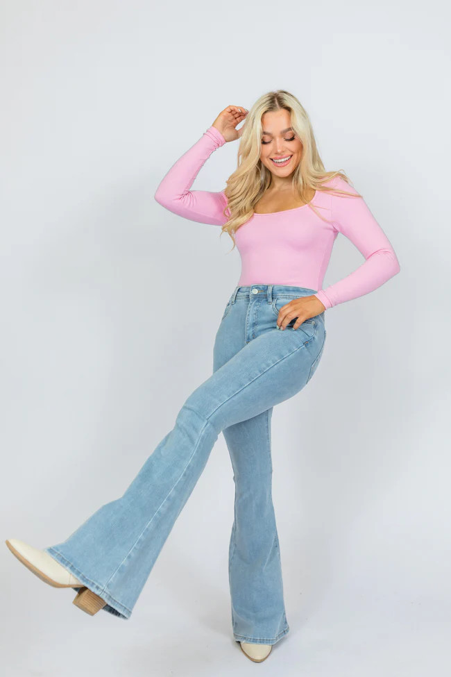 Maren Light Wash Stretchy Flare Jeans | Pink Lily