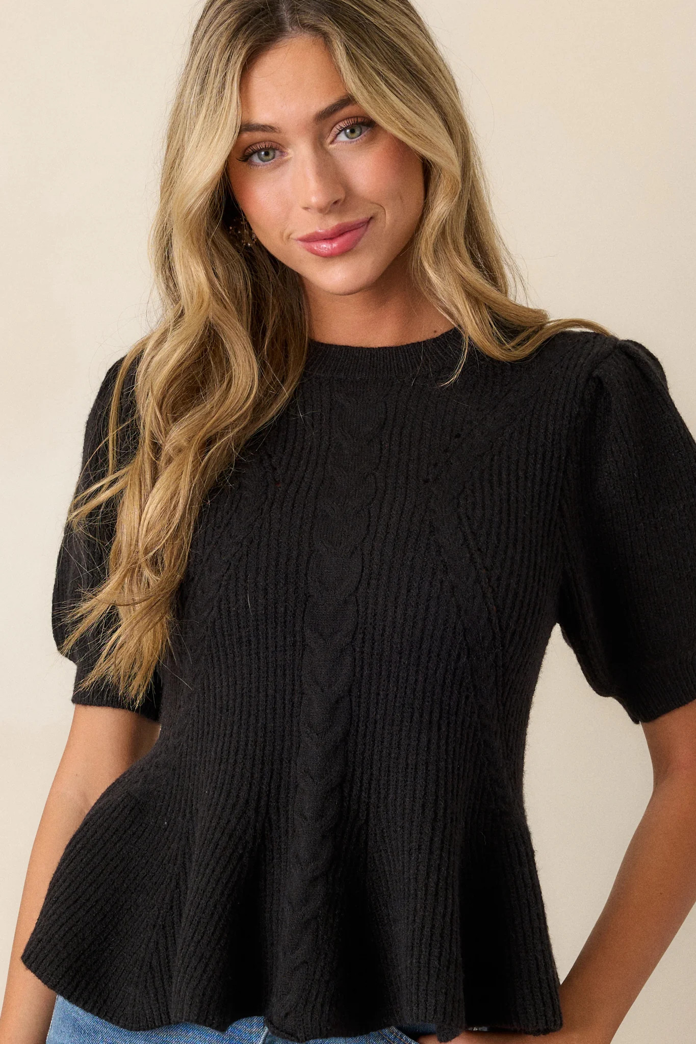 Beneath The Canopy Black Puff Sleeve Sweater | Red Dress