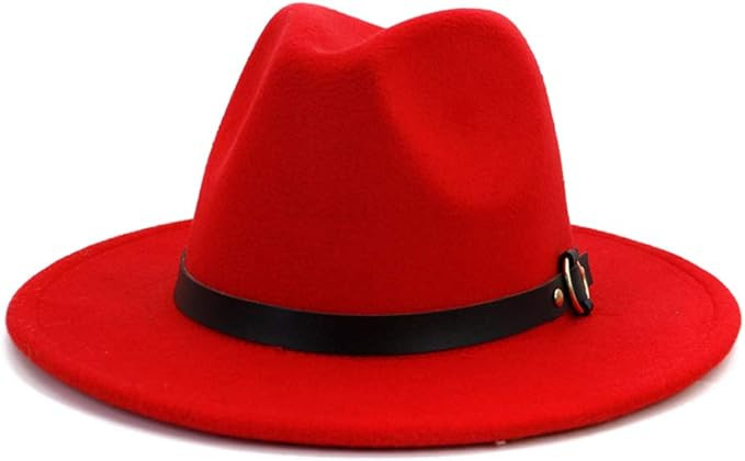 HUDANHUWEI Women's Classic Wide Brim Fedora Hat with Belt Buckle Felt Panama Hat | Amazon (US)