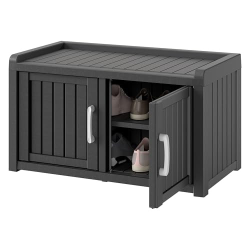 Outdoor Shoe Storage Cabinet, Waterproof UV-Resistant Entryway Storage Bench Indoor Outdoor with ... | Amazon (US)