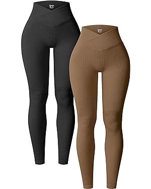 OQQ Women's 2 Piece Yoga Leggings Ribbed Seamless Workout High Waist Cross Over Athletic Exercise... | Amazon (US)
