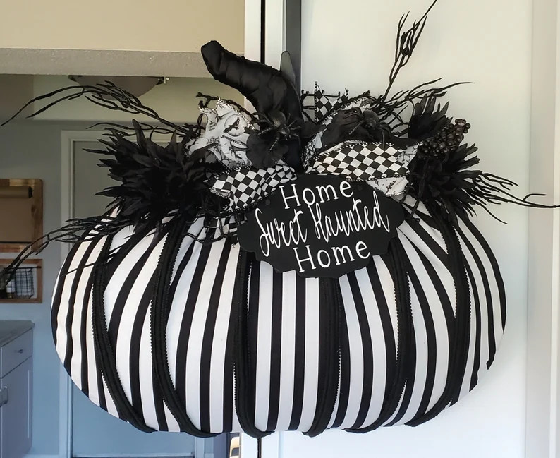 Black/white Pumpkin Wreath Halloween home Sweet Haunted Home - Etsy | Etsy (US)