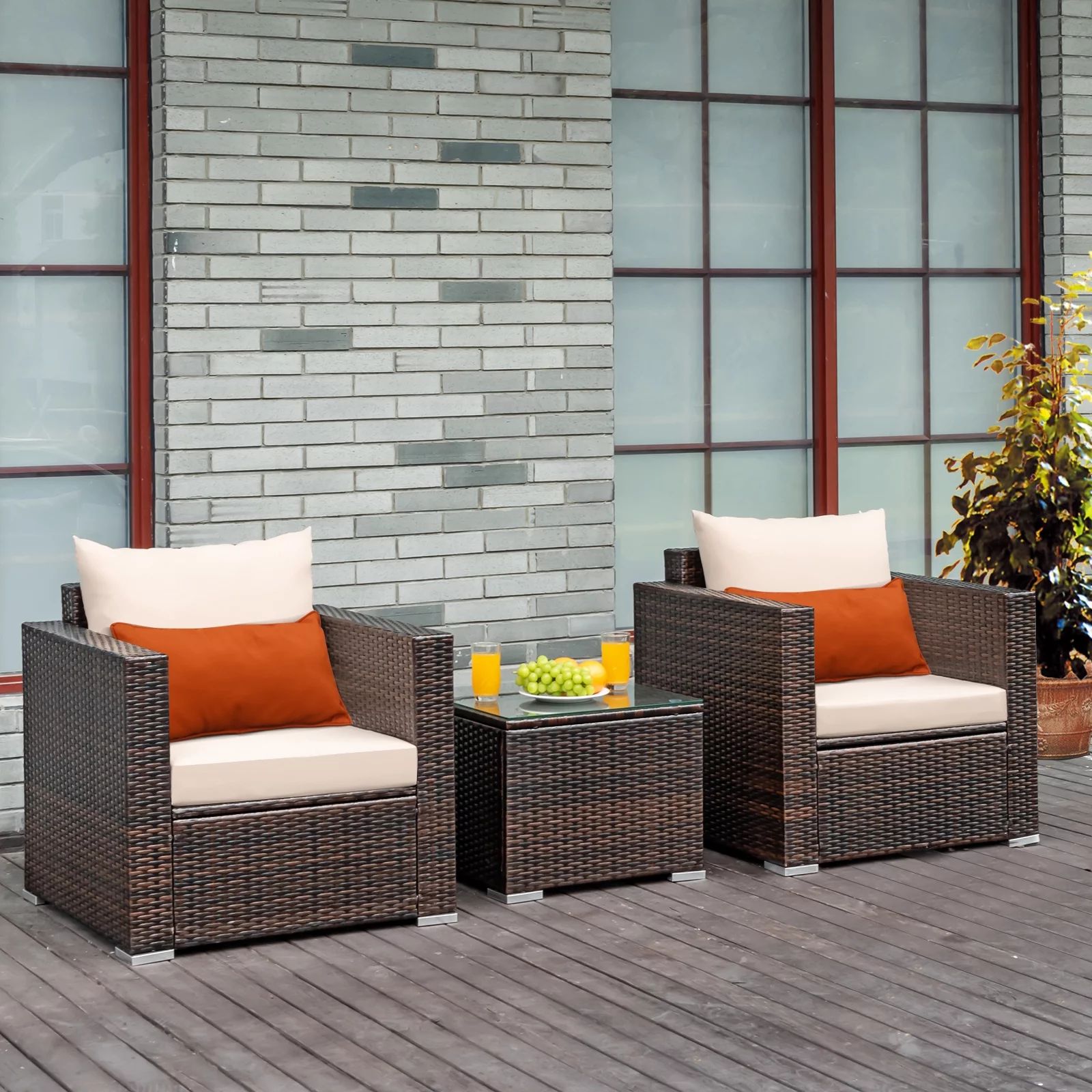 Gymax 3PCS Patio Rattan Outdoor Furniture Set w/ Cushioned Sofa Coffee Table | Walmart (US)