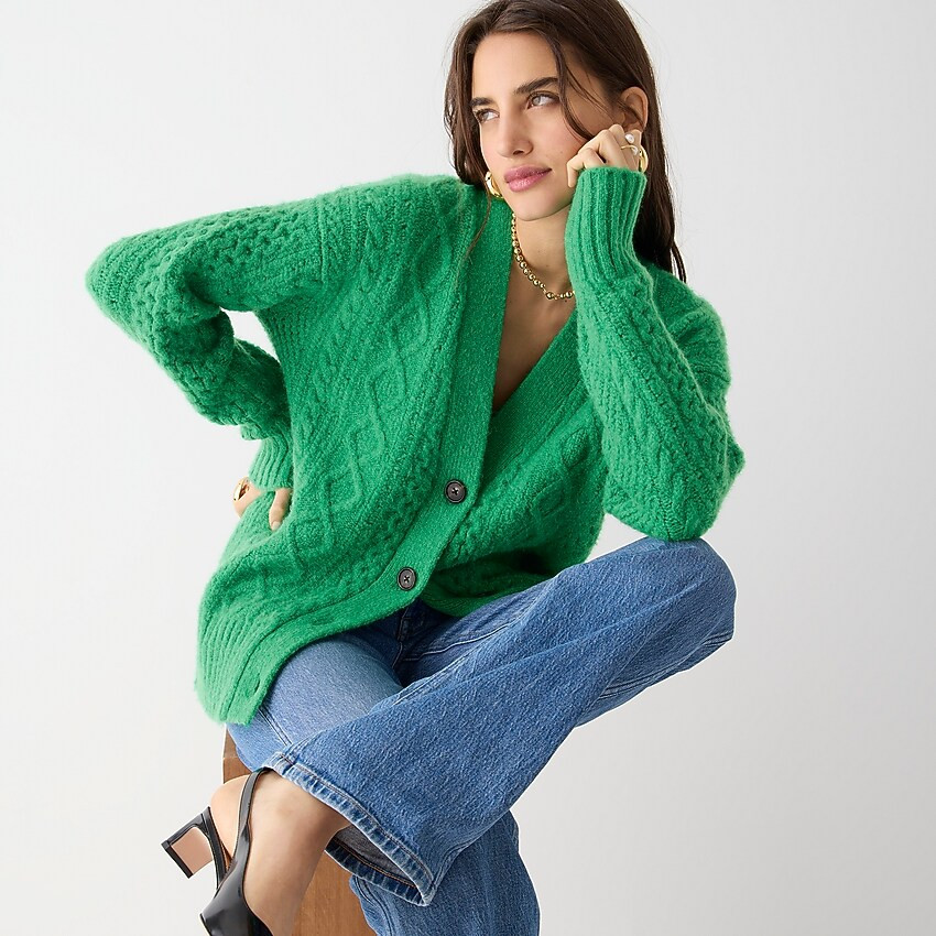 Cable-knit stretch wool cardigan sweater | J. Crew US
