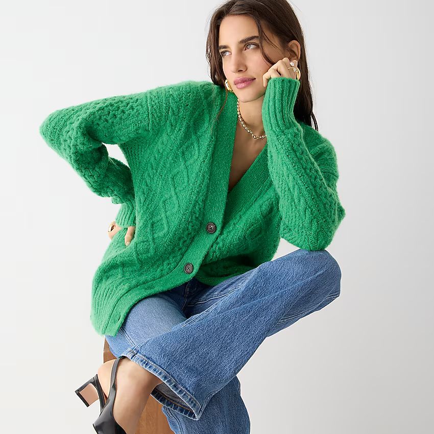 Cable-knit stretch wool cardigan sweater | J.Crew US