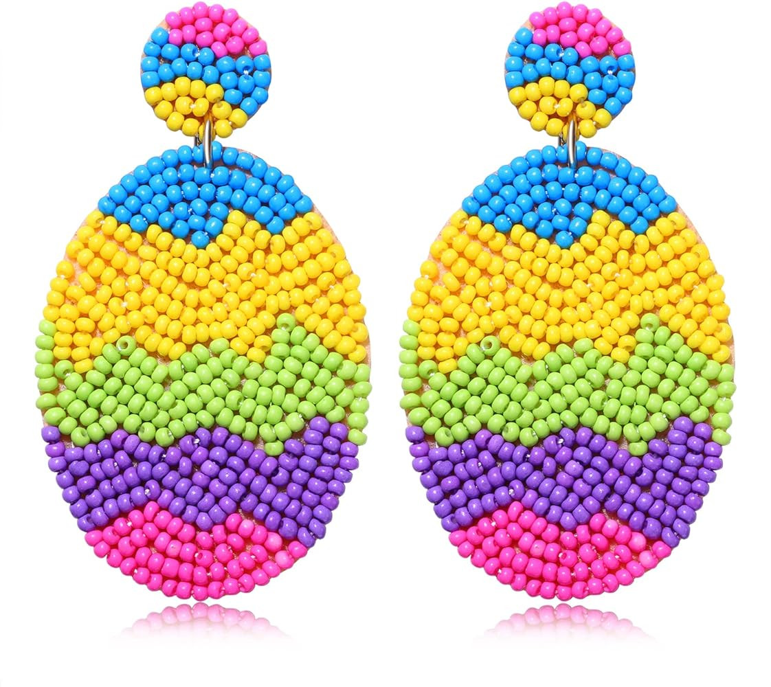 Easter Beaded Earrings for Women Boho Hypoallergenic Handmade Bunny Dangling Earrings Rainbow Egg... | Amazon (US)