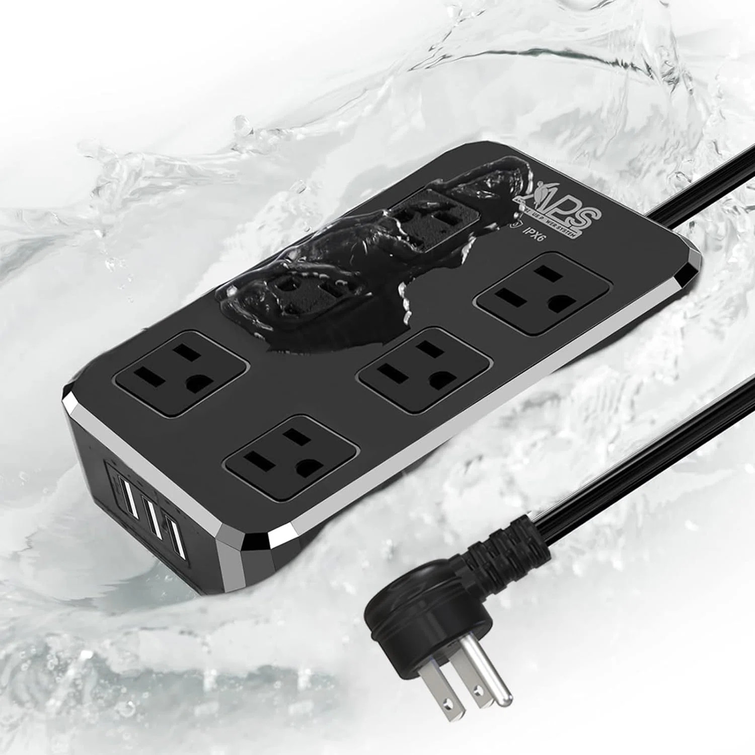 IPX6 Weatherproof Power Strip 6 Wide Outlets 3 USB Ports 6ft Cord Wall Mountable UL Listed Black ... | Wayfair North America