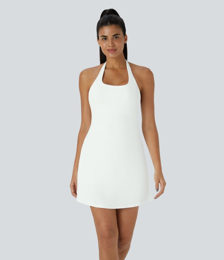 Women’s Softlyzero™ Plush Halter Backless 2-in-1 Pocket Mini Slip Active Dress - Halara | HALARA