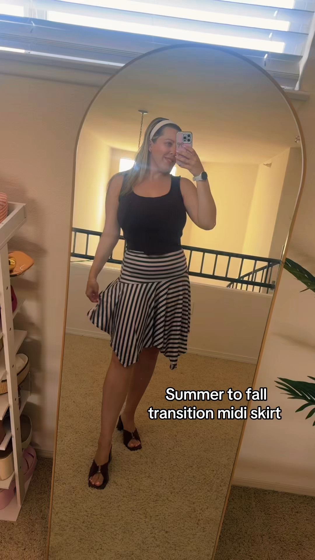 Striped midi skirt
Brown skirt outfit
Summer to fall transition outfit
Outfit ideas for work
Work outfits
Summer skirt outfits

#LTKootd #LTKgrwm #LTKSeasonal