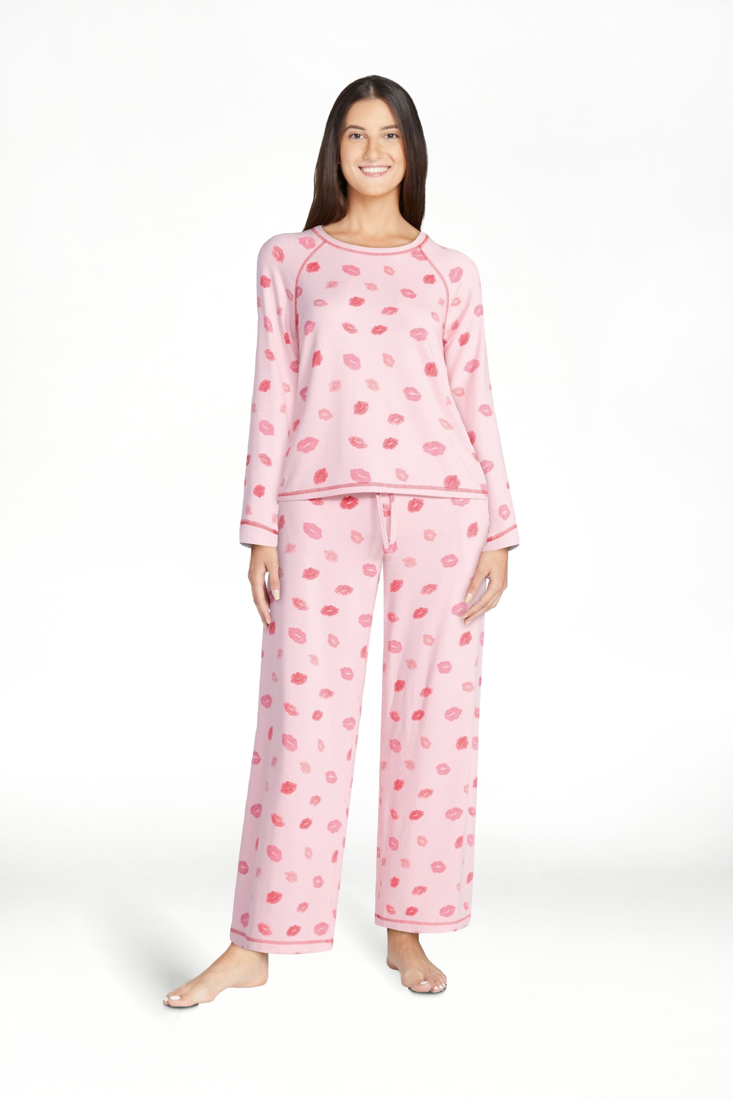 Joyspun Women's Cozy Lounge Collection Hacci Long Sleeve Top and Pants Pajama Set, 2-Piece, Sizes... | Walmart (US)