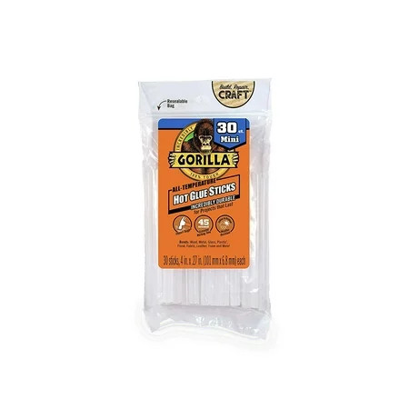 Gorilla Hot Glue Sticks Mini Size 4 Long x .27 Diameter 30 Count Clear Pack of 1 | Walmart (US)