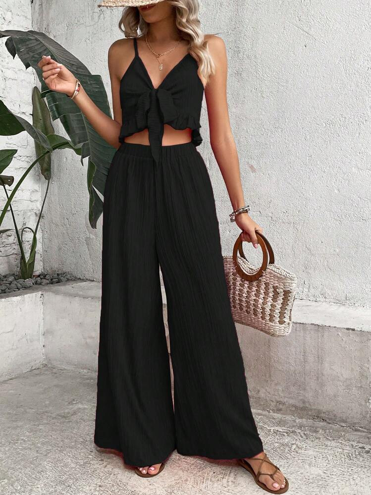 SHEIN Holidaya Casual Summer Vacation Strappy Camis And Loose Wide-Leg Pants | SHEIN
