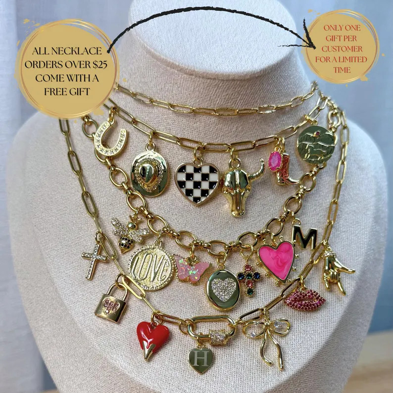 Build Your Own Custom Charm Necklace for Women, Pick Your Charms, Bridesmaid Gift, Vintage Chunky... | Etsy (US)