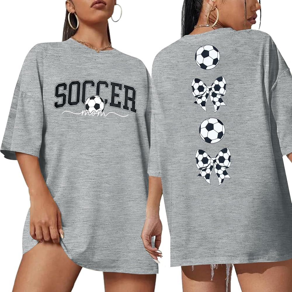 ALLTB Soccer Mom Shirt Women Oversized Soccer Shirts Soccer Season T-Shirt Bow Tshirt Causal Foot... | Amazon (US)