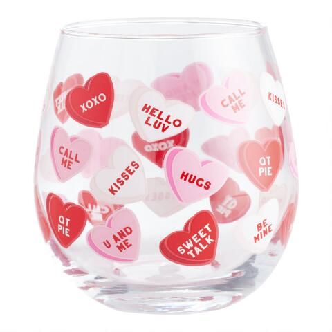 Red and Pink Candy Heart Stemless Wine Glass | World Market