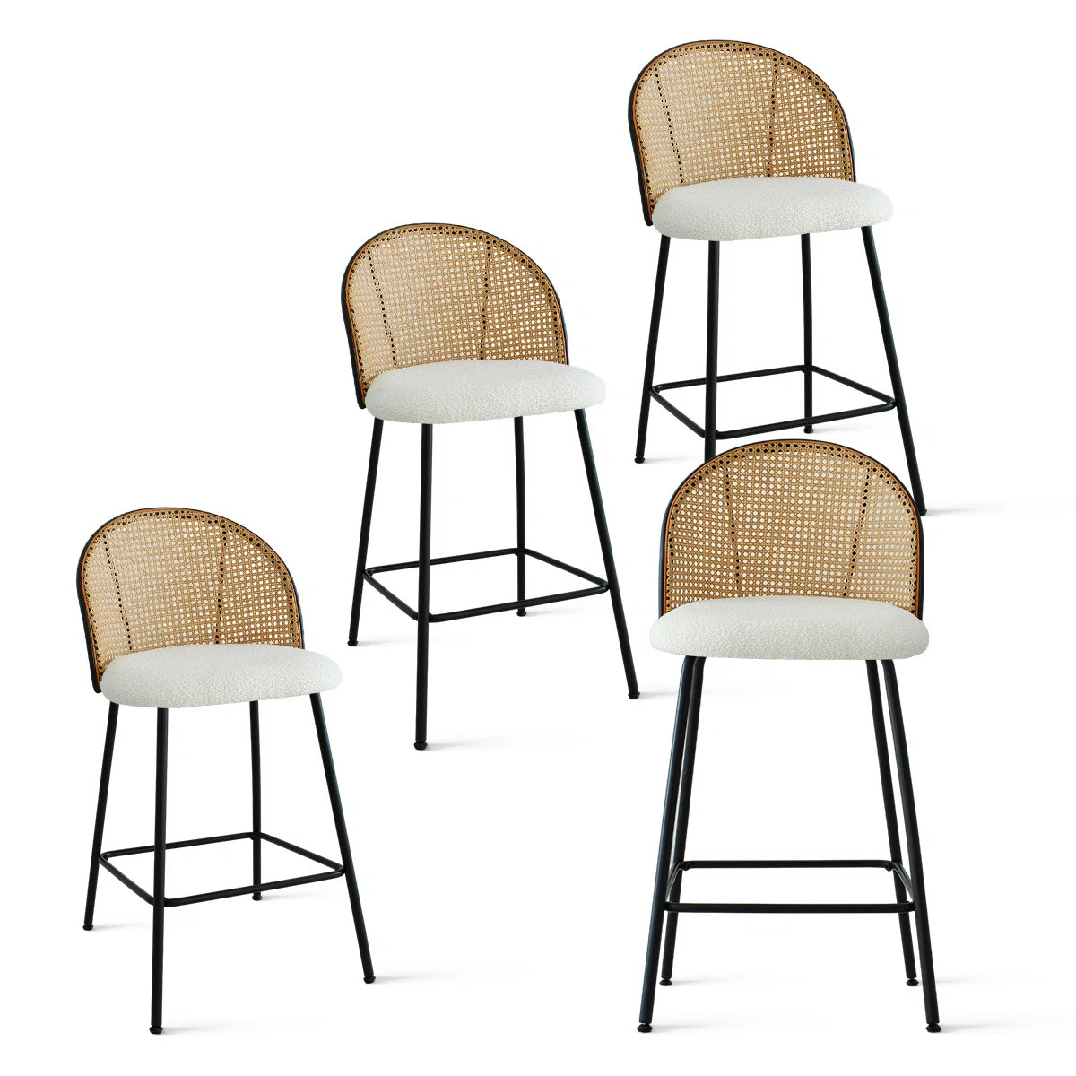 Attalla Set of 4 Boucle 27" Upholstery Full Back Rattan Stool (Set of 4) | Wayfair North America