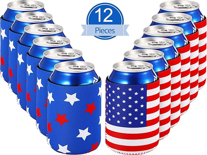 Boao 12 Pcs 4th of July Can Cooler Sleeve 250th Anniversary Flag Beer Drink Bottle Can Covers Can... | Amazon (US)