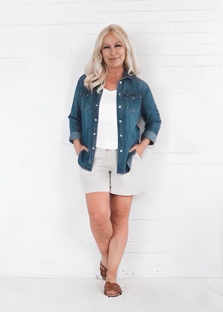 Neutral linen shorts + denim button up + white silk camisole

/ Linen outfit / summer outfit / coastal casual / over 40 / over 50 / over 60

#LTKOver40 #LTKSeasonal #LTKShoeCrush