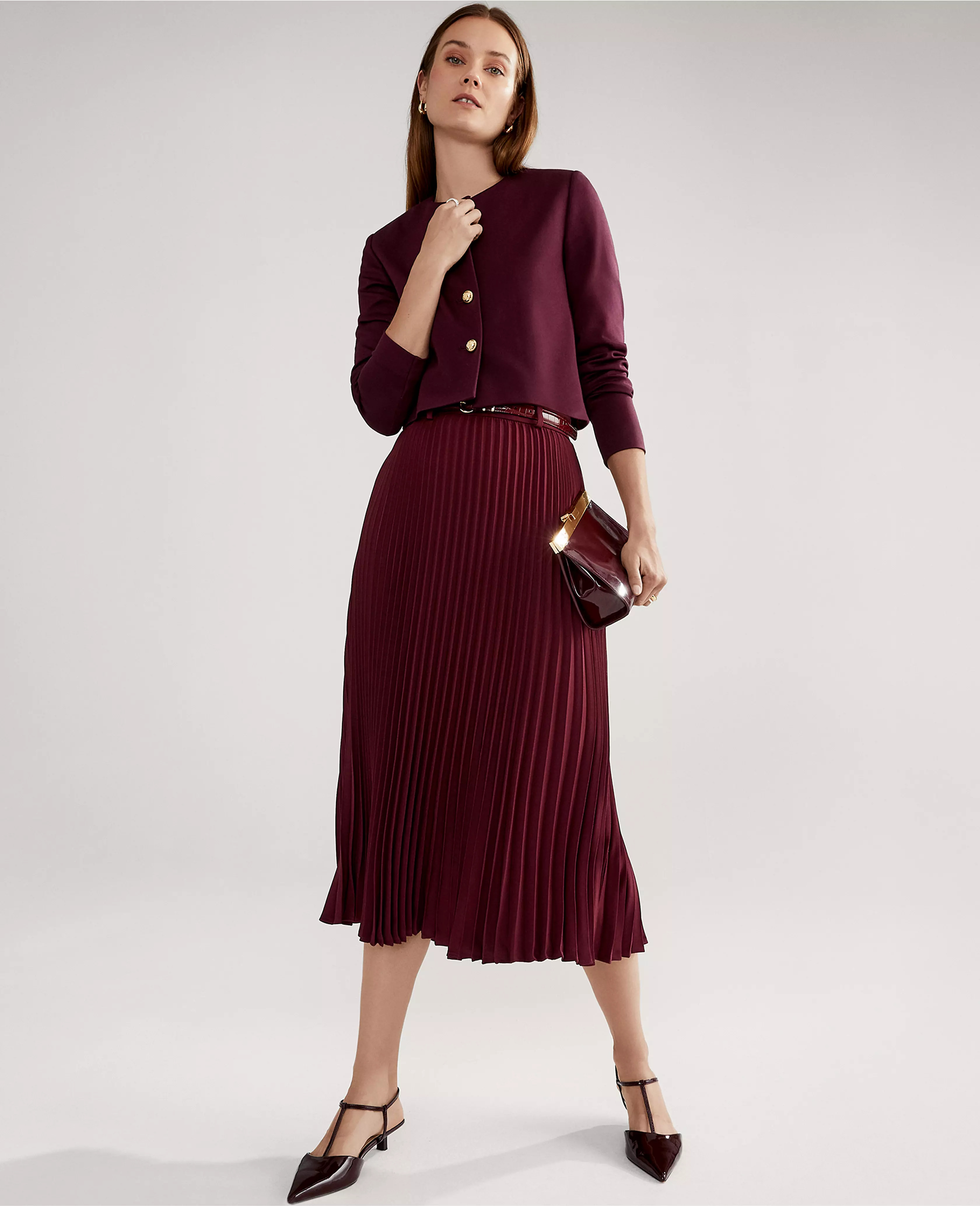Belted Pleated Midi Skirt | Ann Taylor
