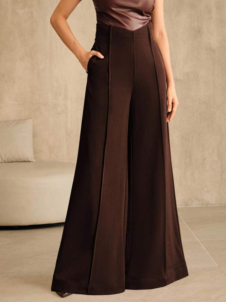 Anewsta Women's Solid Color High-Waisted V-Shaped Fashion Pocket Flare Pants, Elegant For Autumn/Winter | SHEIN USA Pants | SHEIN