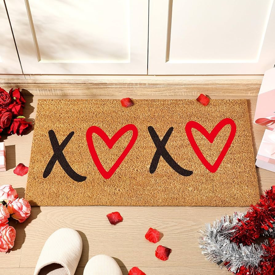 Ceenna Valentine's Day Door Mat Valentines Coir Welcome Doormat with Non-Slip Backing XOXO Heart ... | Amazon (US)
