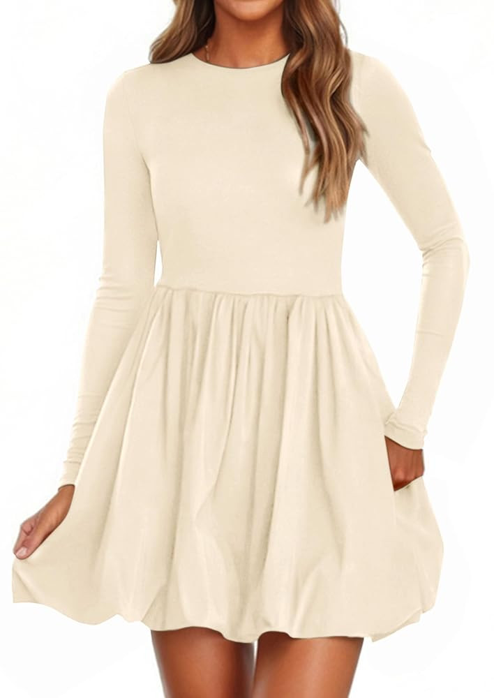 PRETTYGARDEN Fall Dresses for Women 2025 Casual Long Sleeve Bubble Cute Crew Neck A Line Mini Sho... | Amazon (US)