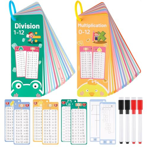 PEASUG Multiplication and Division Flash Cards 30 Pcs, 0-12 Math Flash Cards with 4 Dry Erase Pens 2 Rings, Educational Time Table Flash Cards for 1st-3rd Graders Multiplication Game | Amazon (US)