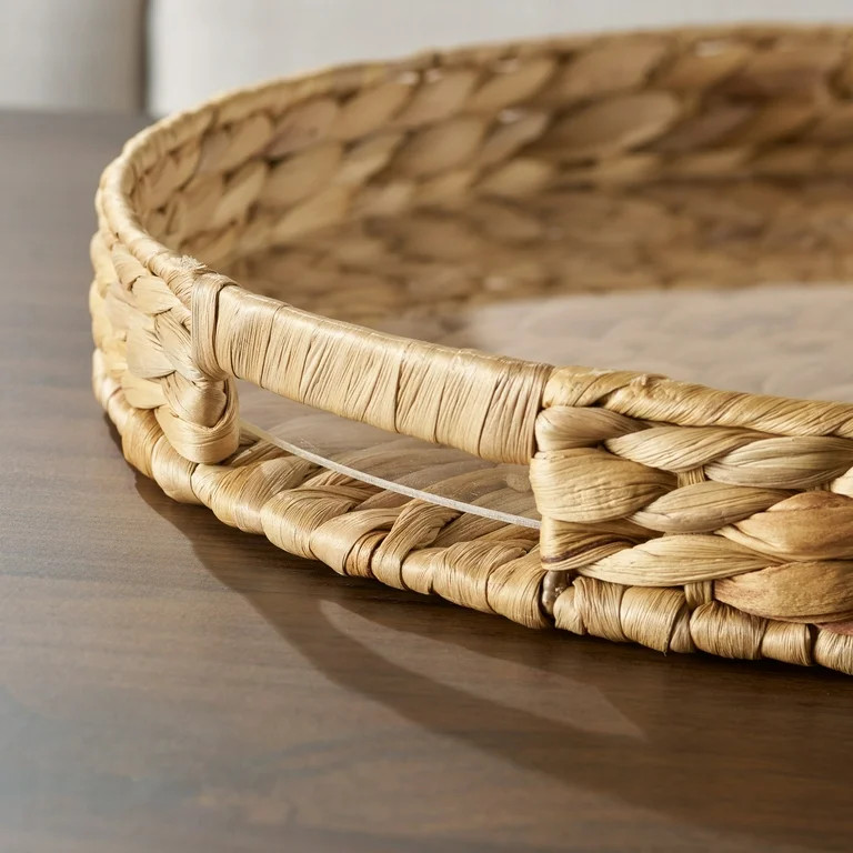 Better Homes & Gardens 16-Inch Natural Water Hyacinth Decorative Tray with Clear Acrylic Insert, ... | Walmart (US)