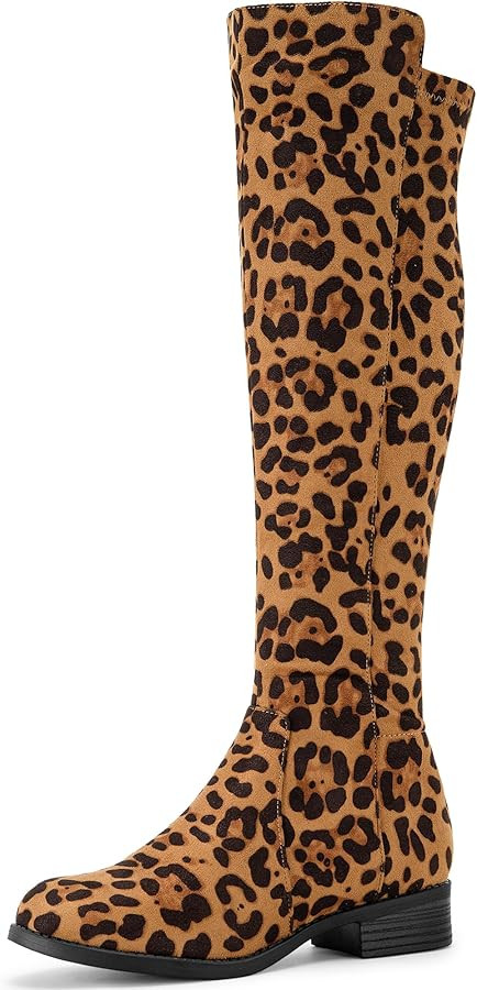 Allegra K Women's Side Zipper Chunky Heels Knee High Boots | Amazon (US)