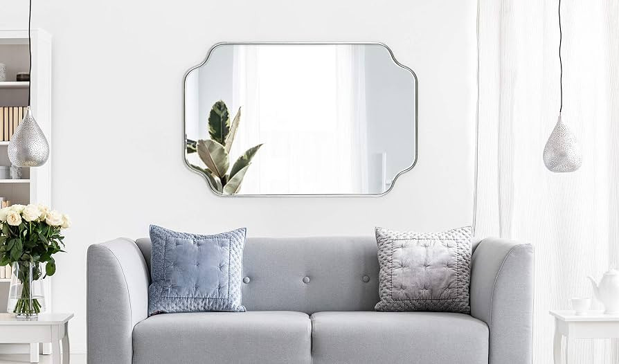Kate and Laurel Plumley Glam Scalloped Wall Mirror, 24 x 36, Silver, Transitional Mirror Wall Dec... | Amazon (US)