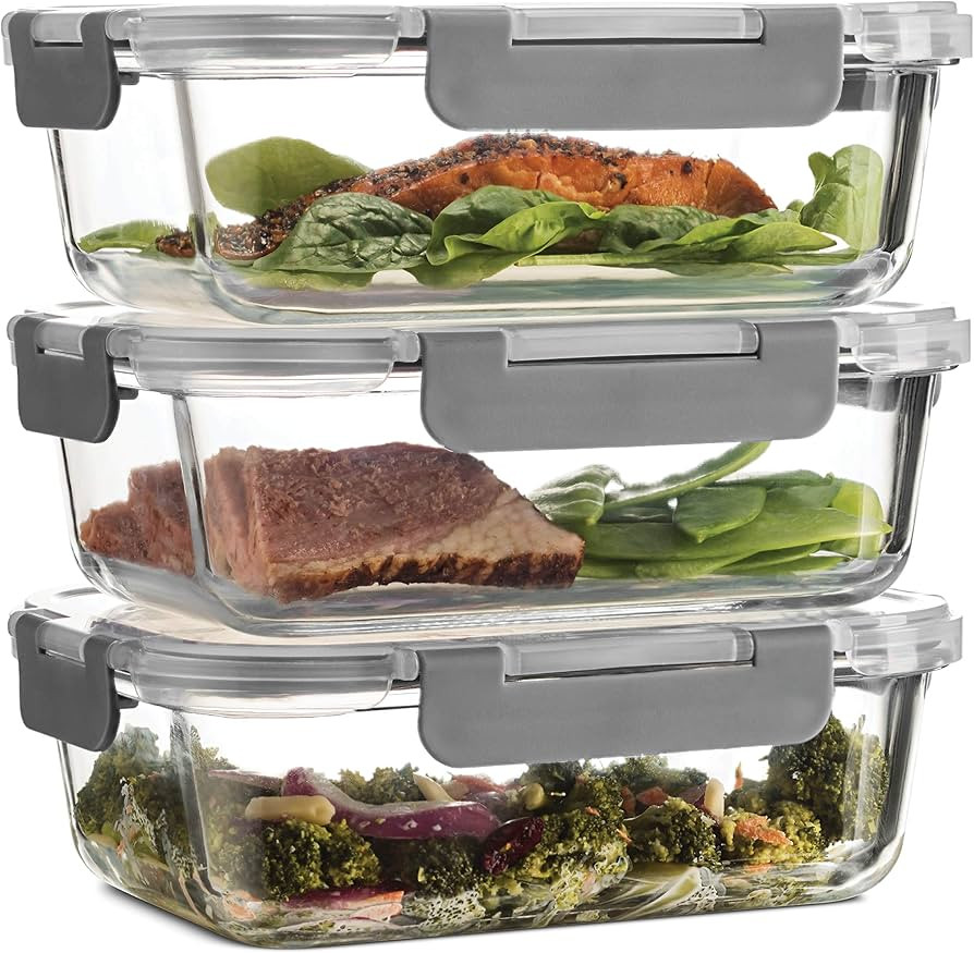 Superior Glass Round Meal Prep Containers -3pk (32oz) BPA-free Airtight Food Storage Containers w... | Amazon (US)