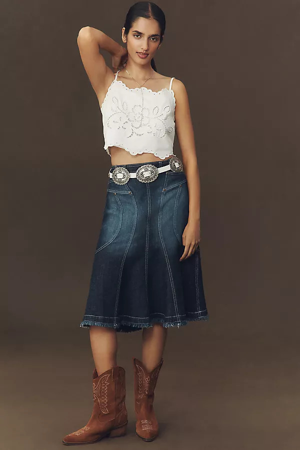 Pilcro Fluted Denim Midi Skirt | Anthropologie (US)