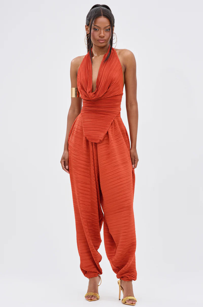 MAYAH WIDE LEG PLISSE PANT IN RED | AKIRA