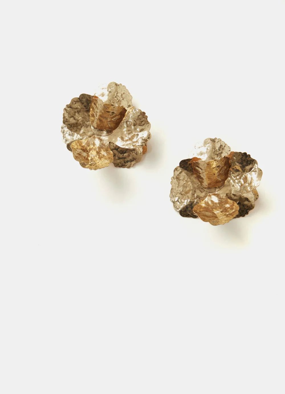 Gold Tone Hammered Floral Earrings | Mint Velvet