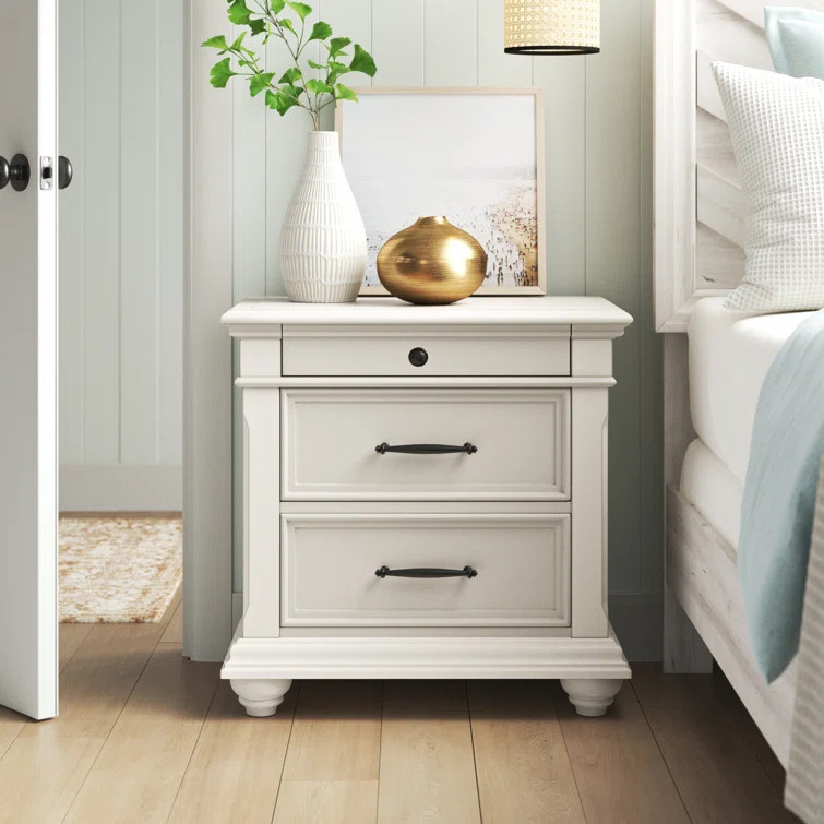 Eves 28'' Tall 3 - Drawer Nightstand in Off White | Wayfair North America