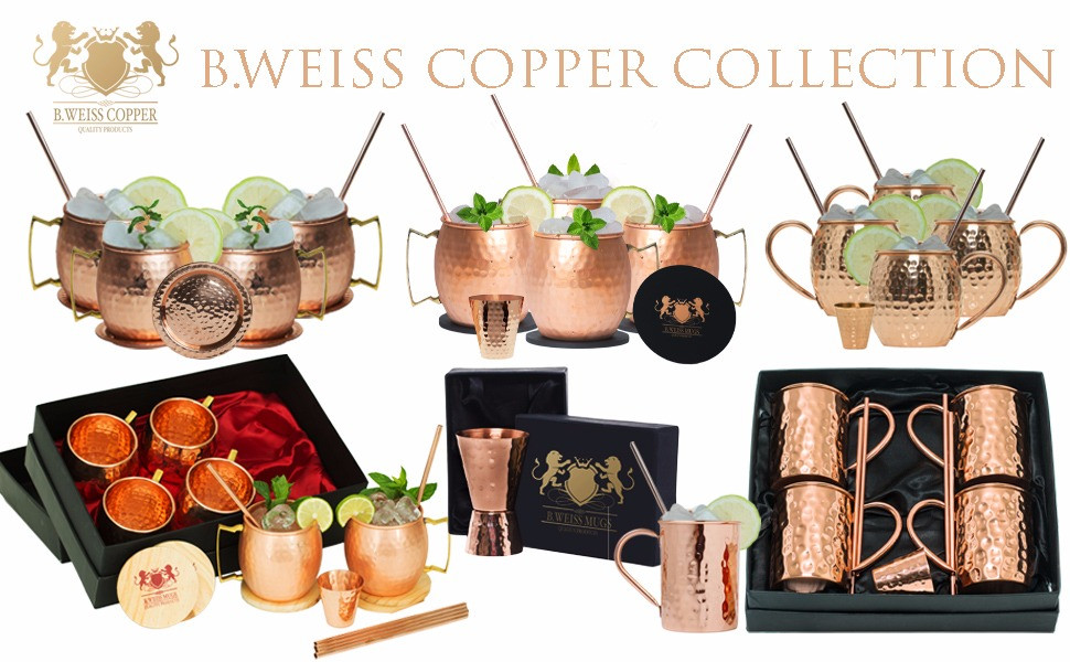 Moscow Mule Copper Mugs Set Of 4 By B.WEISS 100% Pure Copper +Bonus: 4 copper straws+4 coasters 1... | Amazon (US)