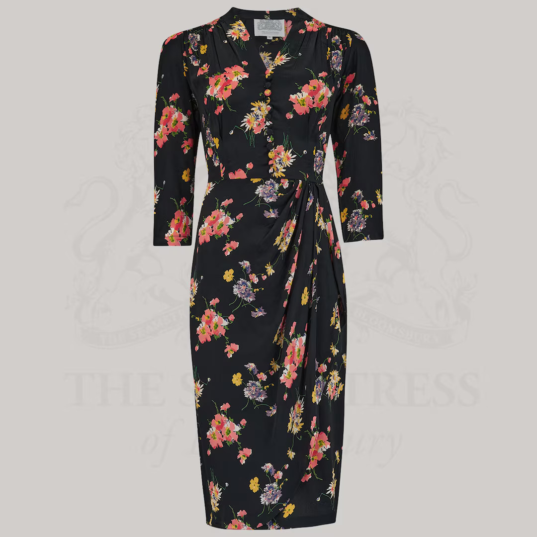 Mabel Kleid 3/4 Ärmel Wasserfall Kleid in Mayflower | Vintage 1940s Style Damen Kleid | Die Näh... | Etsy (US)