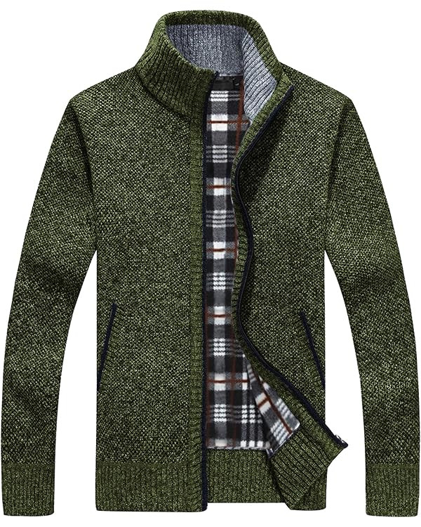 Yeokou Men's Casual Slim Full Zip Thick Knitted Cardigan Sweaters with Pockets | Amazon (US)