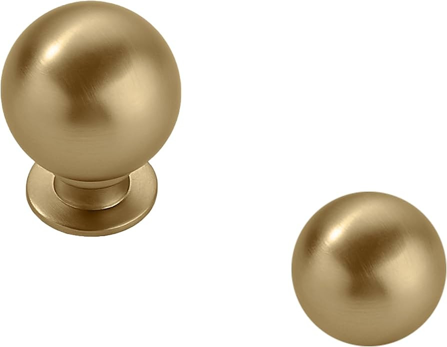 khtmeware 10 Pack 1 Inch Brushed Gold Cabinet Knobs Brushed Brass Small Ball Kitchen Cabinet Hard... | Amazon (US)