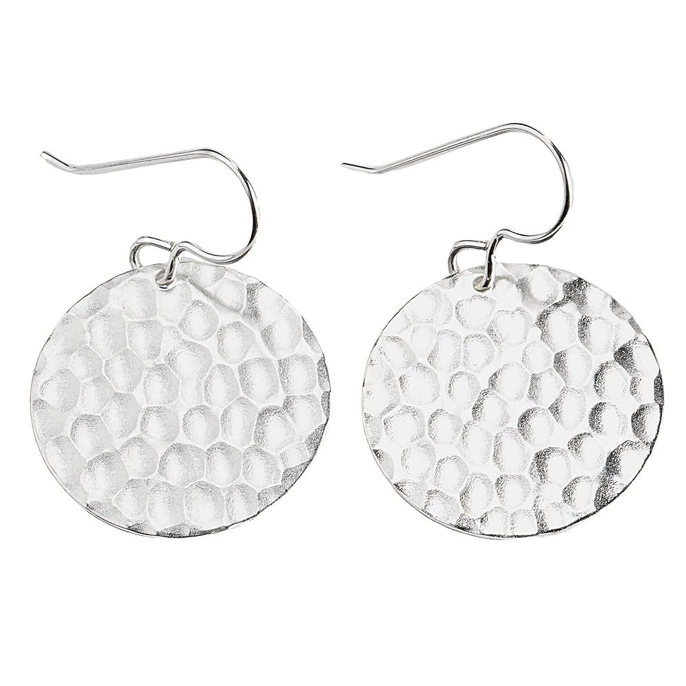 Hammered Disc Dangle Earrings | Large Round Circle Textured Drop Earrings in Silver, Gold, or Rose Gold (Sterling Silver) | Amazon (US)