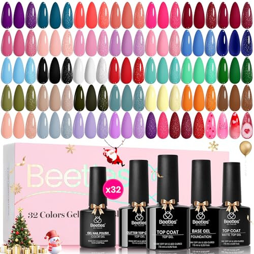 beetles Gel Polish Christmas Gel Nail Polish Set 32 Winter Colors with Base Top Coat Burgundy Red Blue Purple Brown Orange Green Pink Black White Uv LED Lamp Nails Gifts for Women Fingertip Palette | Amazon (US)