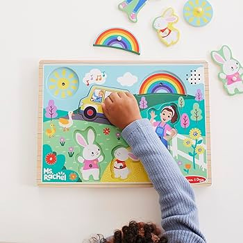 Melissa & Doug® Ms. Rachel™ Wooden Song Peg Puzzle, 6-Piece Light-Activated Sound Puzzle with ... | Amazon (US)