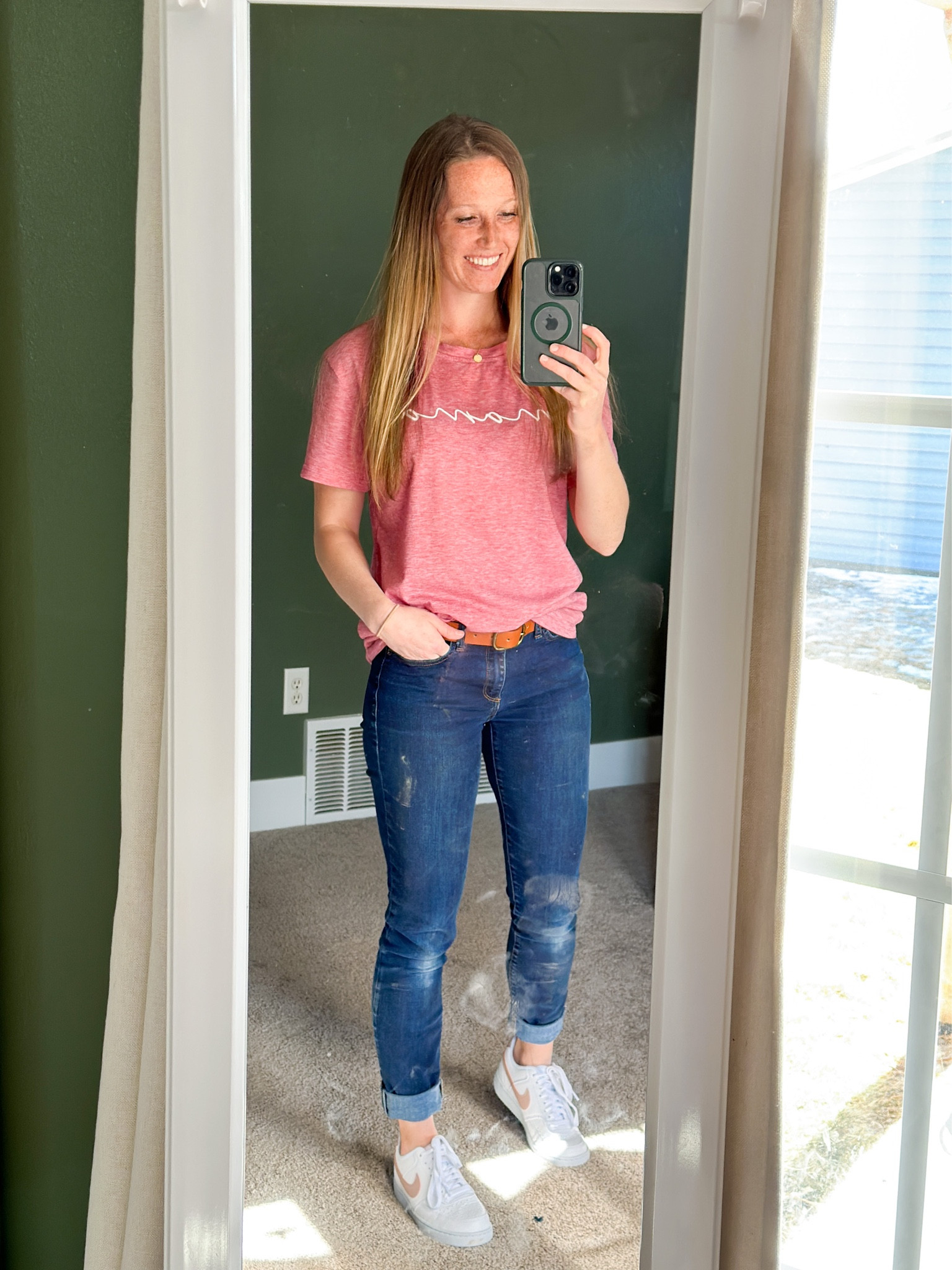 don’t mind the messy mirror 🙈 Sized up to medium in the shirt for an oversized fit. Casual spring outfits, mom outfit, spring style #ootd 

#LTKstyletip #LTKunder50 #LTKFind