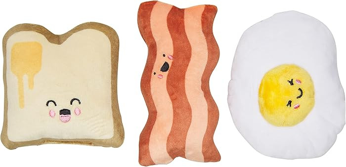 Pearhead Barkfast Dog Toys, Set of 3, Plush Pet Squeaker Toys, Breakfast Dog Toy Set, Toast Bacon... | Amazon (US)