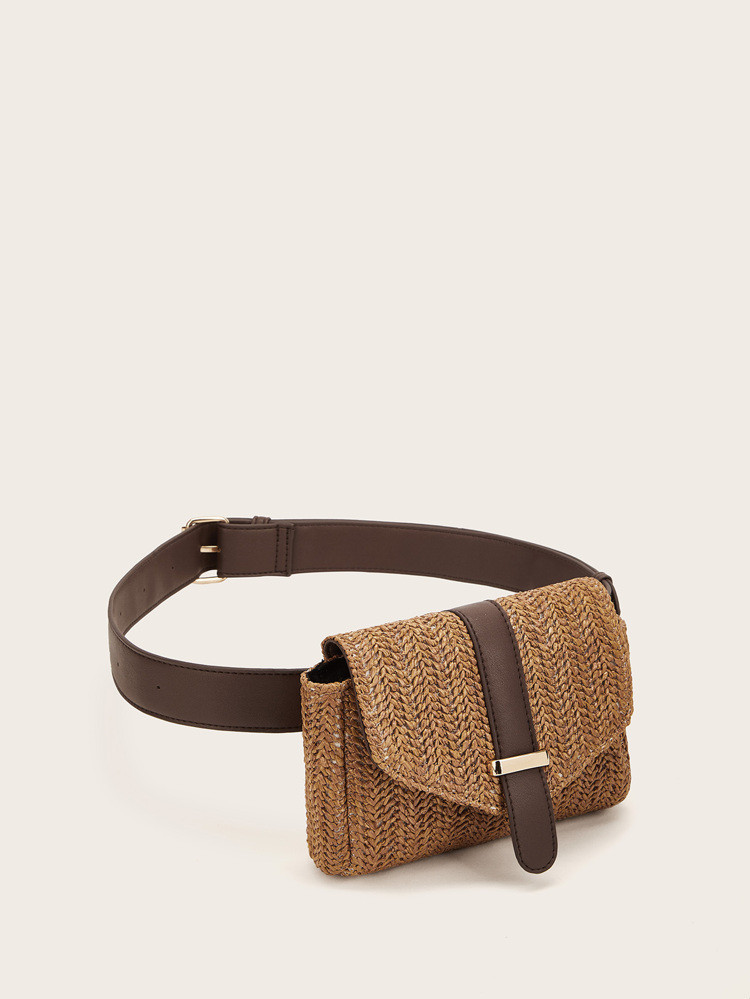 Straw Detail Flap Fanny Pack | SHEIN