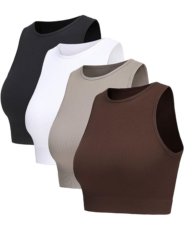 Women's Tank Ribbed Seamless Tops Workout Shirts Sleeveless Yoga Crop Top | Amazon (US)