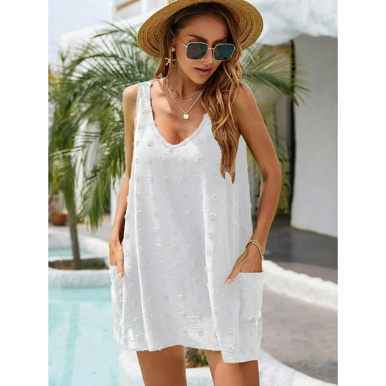 Womens Summer Dress Swim Suit Cover Up V Neck Sleeveless Dress with Pockets | Walmart (US)